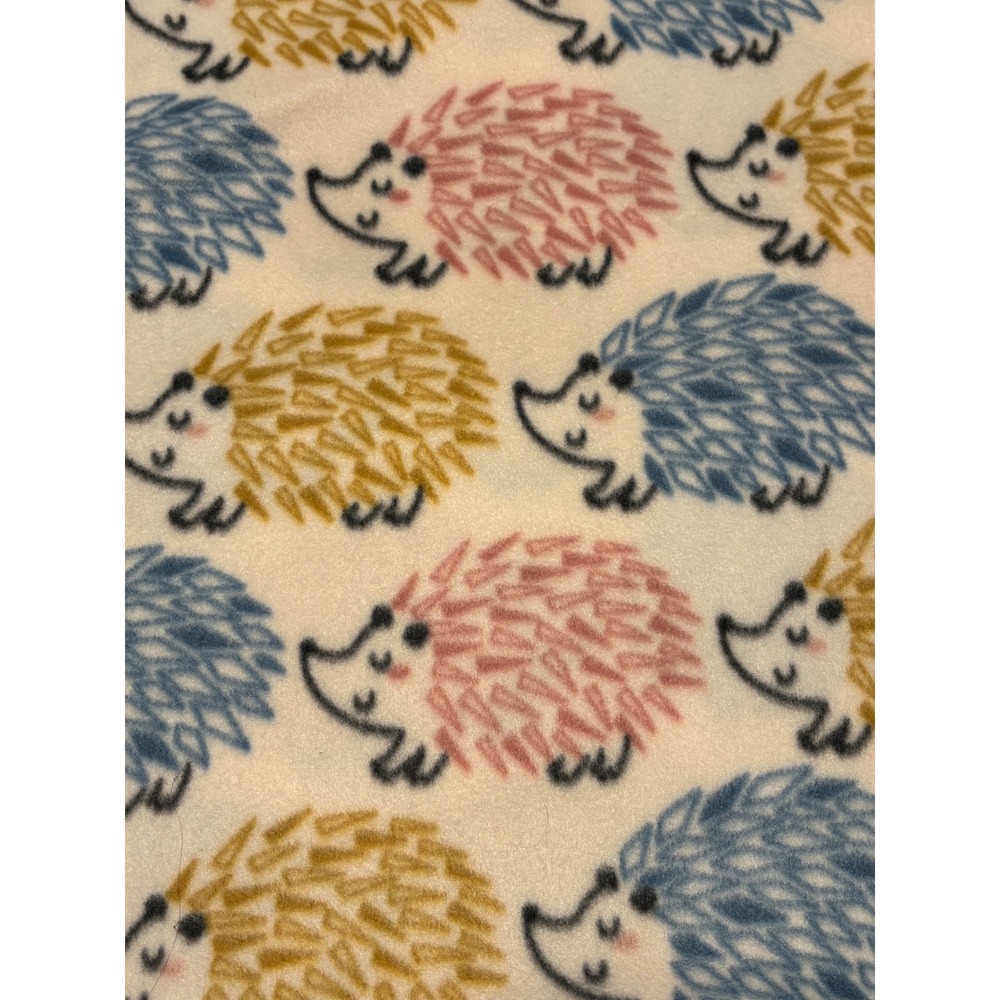 Joann Blizzard Fleece Hedgehog Print‎ Fabric Blue Pink Mustard 37x58 Inch